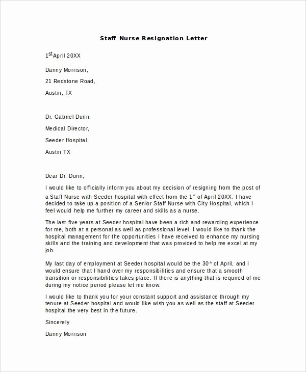 Resignation Letter for Nursing Beautiful 11 Sample Nursing Resignation Letters Pdf Word