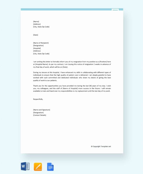Resignation Letter for Nursing Beautiful Free 13 Nurse Resignation Letter Samples and Templates In