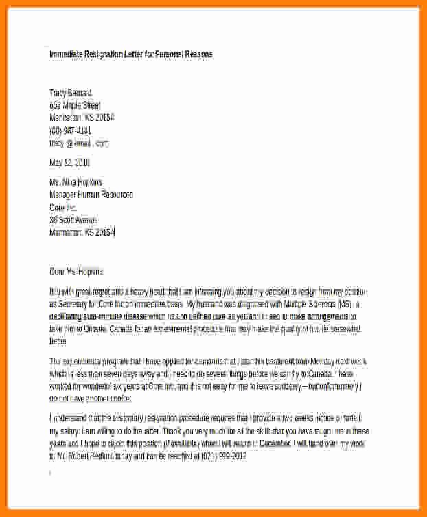 Resignation Letter for Personal Reasons Awesome 5 Resignation Letter Due to Personal Reasons with Notice