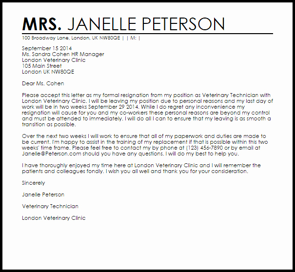 Resignation Letter for Personal Reasons Fresh Resignation Letter Example Due to Personal Reasons
