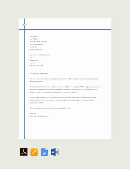 Resignation Letter Personal Reasons Luxury 10 Sample Resignation Letters In Pdf
