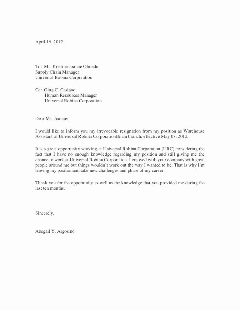 Resignation Letter Sample Free Awesome Sample Of Resignation Letter