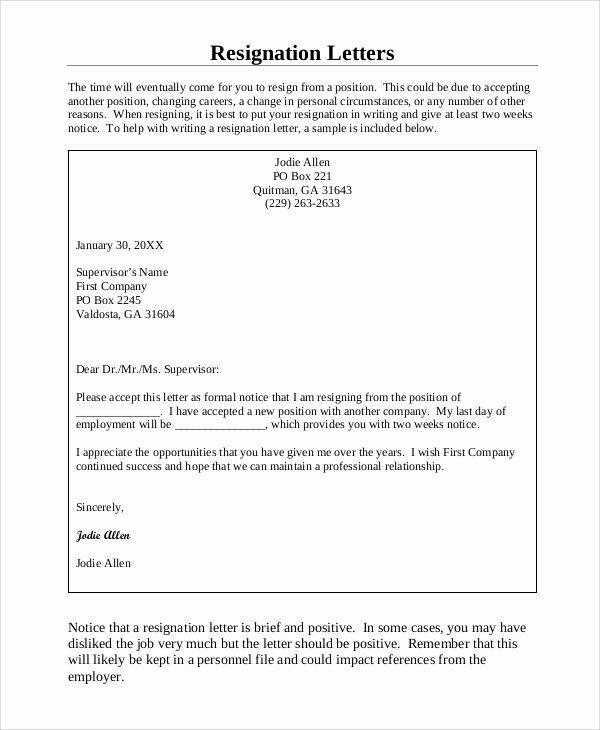 Resignation Letter Sample Free Elegant Sample Letter Of Resignation 7 Examples In Word Pdf