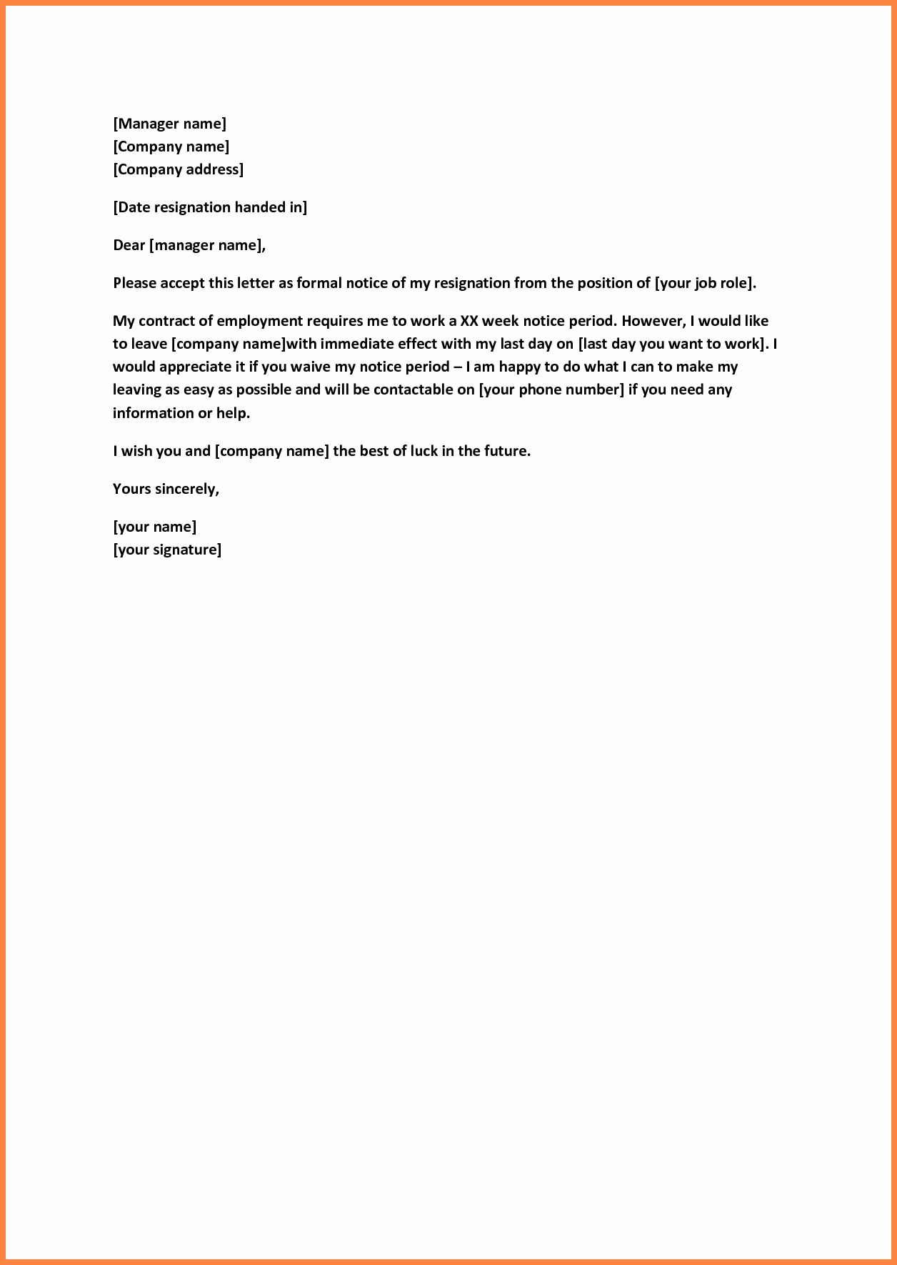 Resignation Letter Short Notice Luxury 6 Sample Of Short Notice Resignation Letter