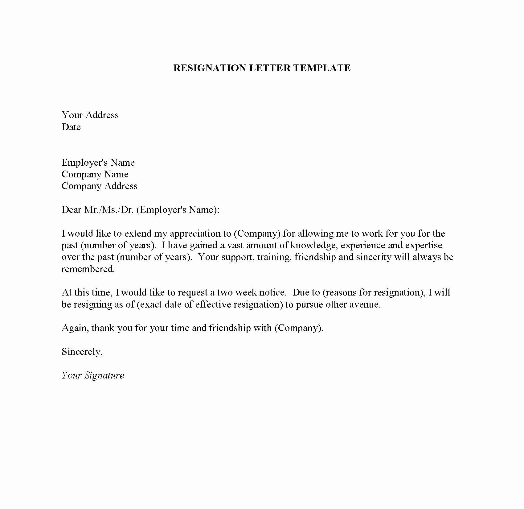 Resignation Letter Two Weeks Notice Fresh Resignation Letter Sample Due to the Travel – Word