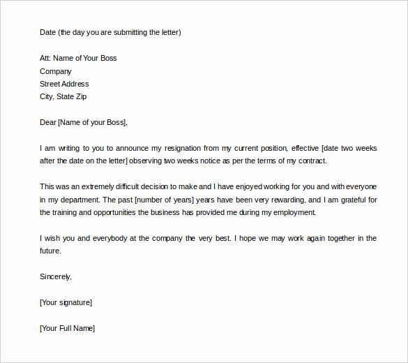 Resignation Letter Two Weeks Notice Unique 34 Two Weeks Notice Letter Templates Pdf Google Docs