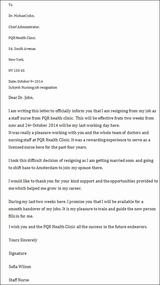 Resignation Letters for Nurses Awesome Nursing Job Resignation Letter Nursing