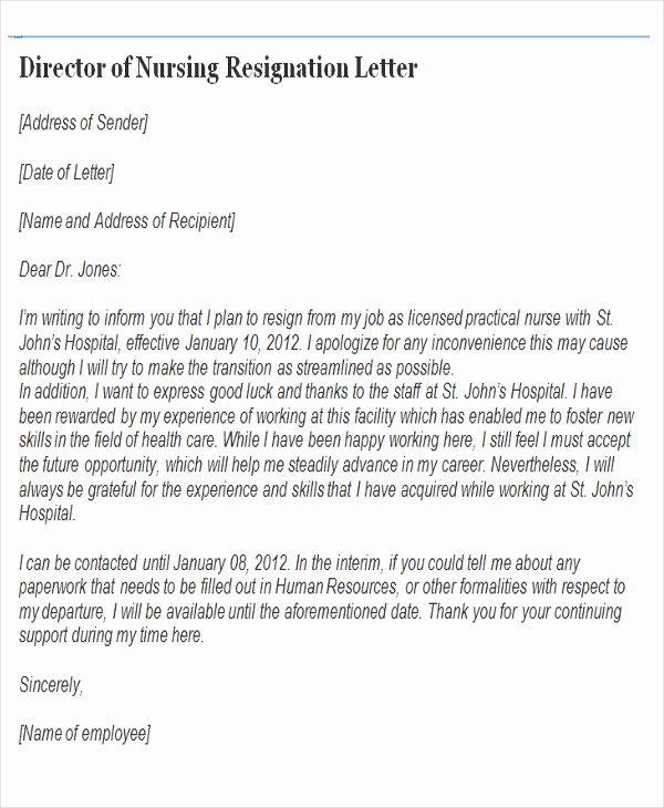 Resignation Letters for Nurses Inspirational 65 Sample Resignation Letters