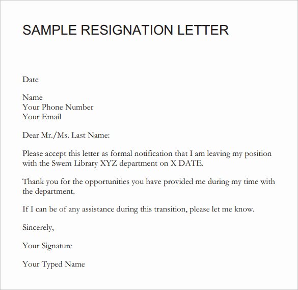 Resignation Letters Short Notice Elegant Sample Resignation Letter Short Notice 6 Free Documents
