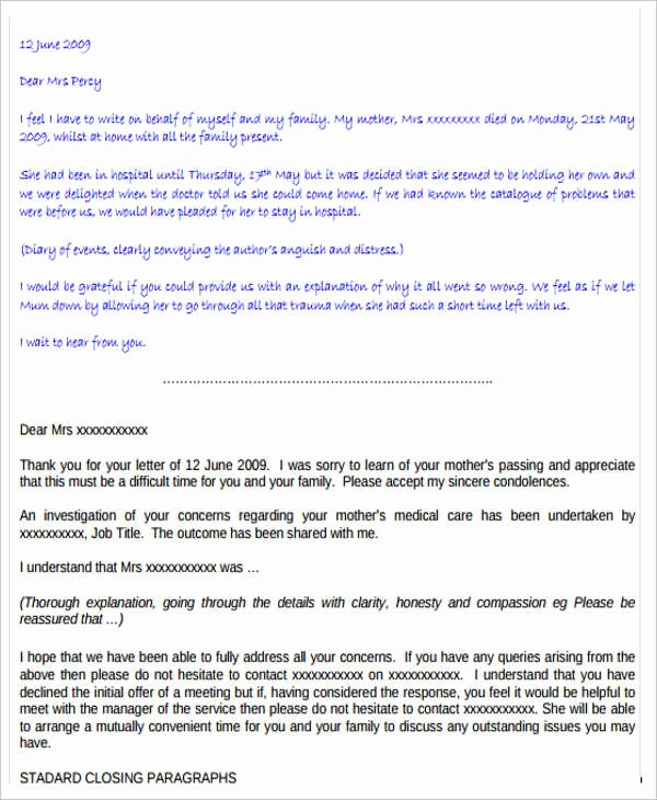 Responding to A Complaint Letter Fresh Reply to Patient Plaint Letter Template