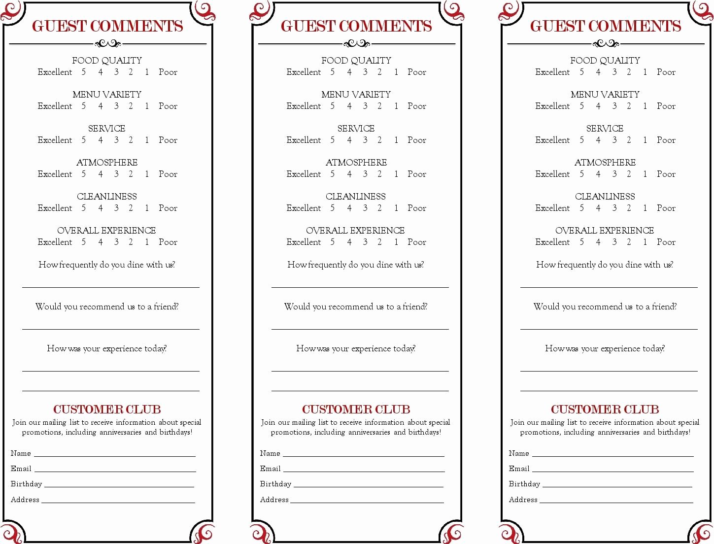 Restaurant Comment Card Example Best Of Restaurant Ment Card Google Search