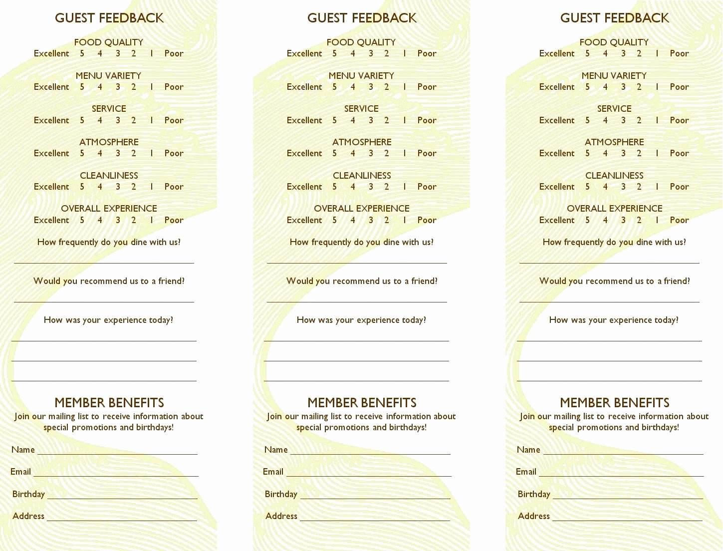 Restaurant Comment Card Example New Free Restaurant Ment Card Template Dramakoreaterbaru