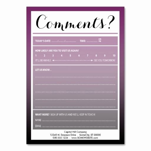 Restaurant Comment Card Example New Mailing List Ment Card with Logo Zazzle