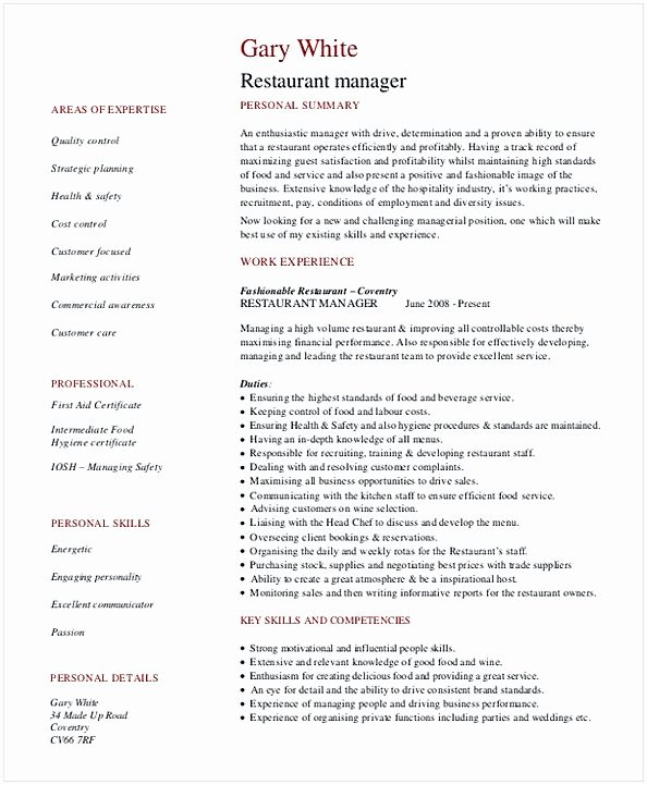 Restaurant General Manager Resume Samples Unique Restaurant Manager Resume Template