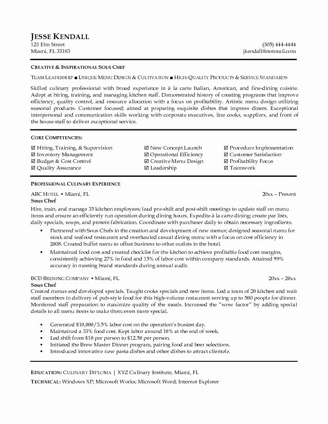 Resume for A Chef Elegant Chef Resume Objective