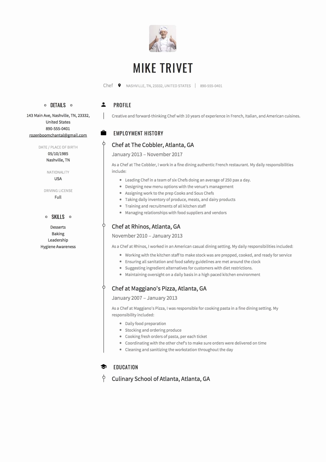 Resume for A Chef Inspirational 12 Chef Resume Sample S 12 Different Designs 2018