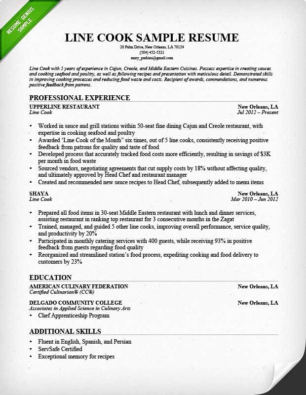 Resume for A Chef Luxury Prep Cook and Line Cook Resume Samples