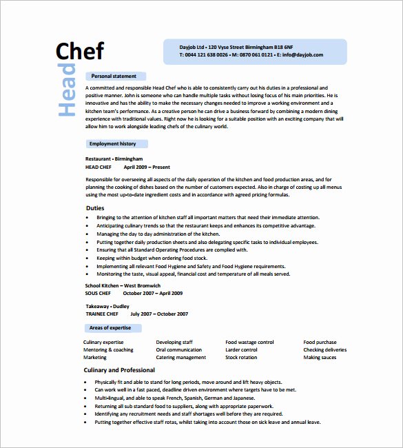 Resume for A Chef Unique 14 Chef Resume Templates Doc Psd Pdf