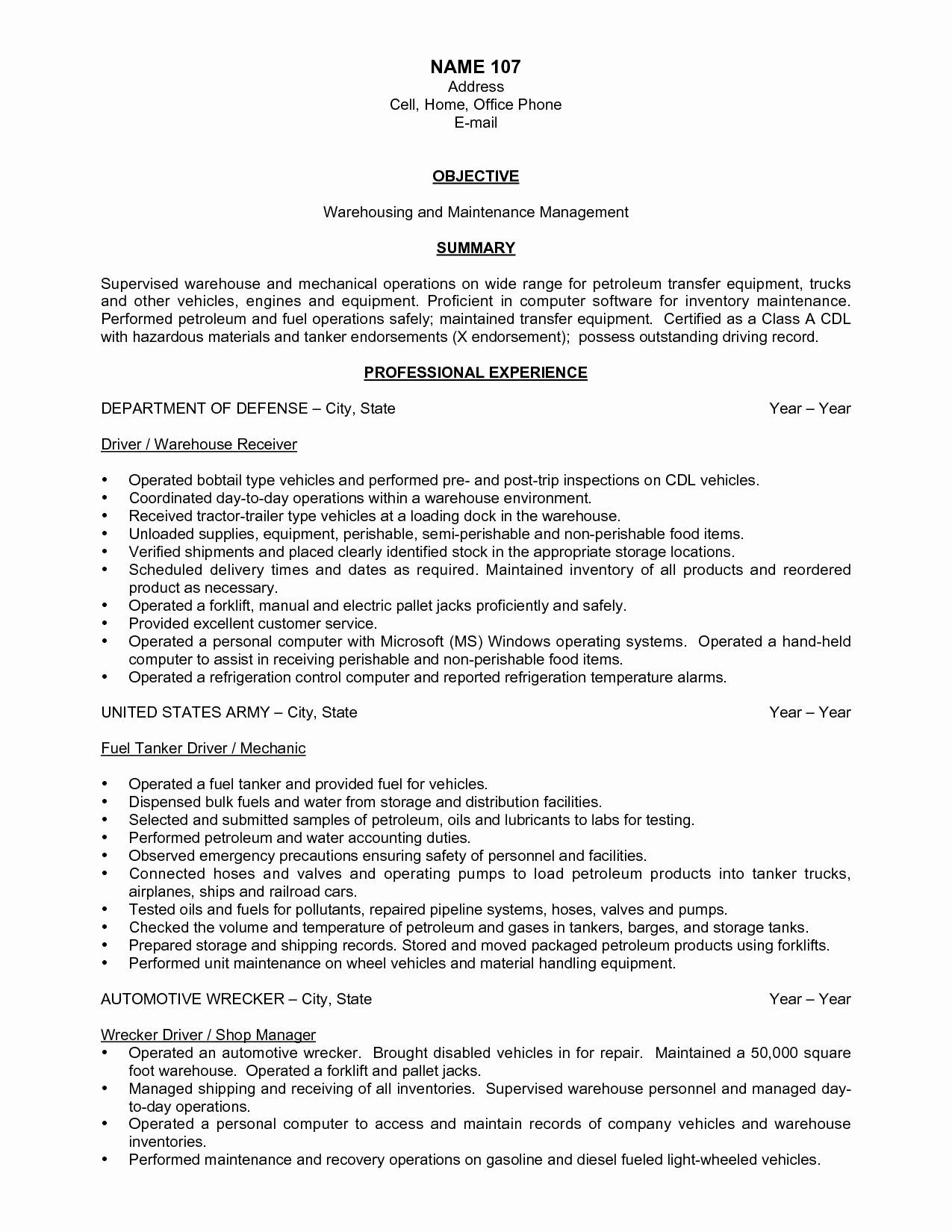 Resume for A Warehouse Job Awesome General Warehouse Worker Resume Sample