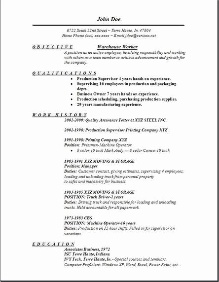 Resume for A Warehouse Job Lovely Warehouse Worker Resume Occupational Examples Samples
