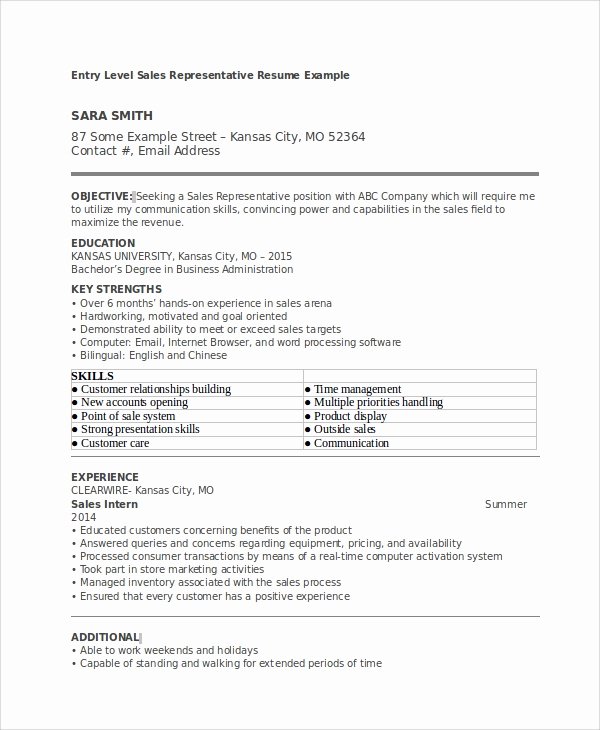 Resume for Sales Representative Position Best Of Sample Sales Representative Resume 6 Examples In Word Pdf