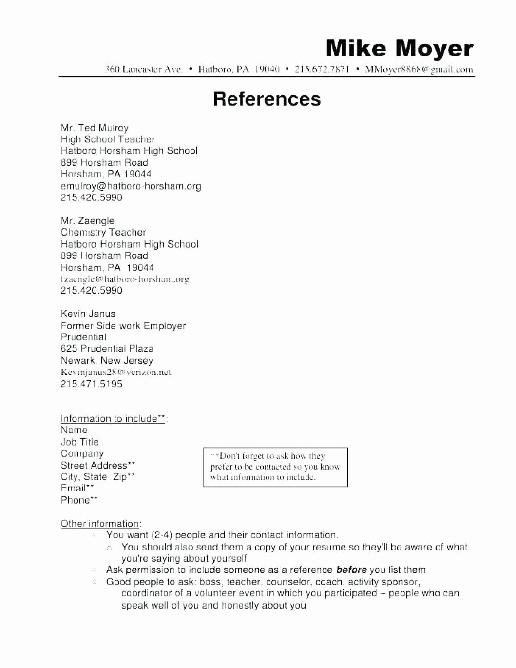 Resume Reference Sheet Example Beautiful 10 References Relationship to You Examples