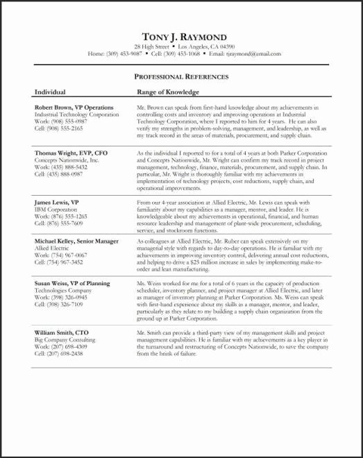 Resume Reference Sheet Example Beautiful Personal Professional References Sample