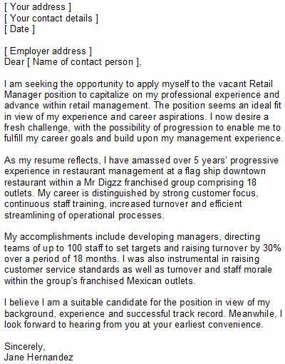 Retail Cover Letter Samples Awesome Retail Manager Covering Letter Sample