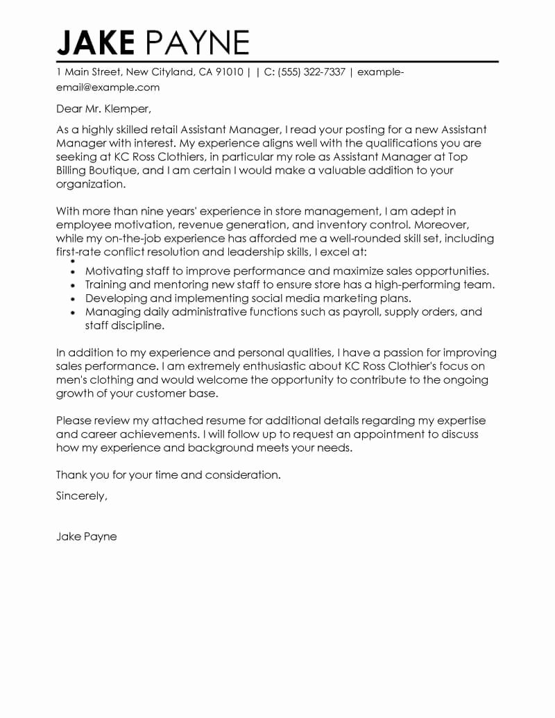Retail Cover Letters Samples Awesome Best Retail assistant Manager Cover Letter Examples