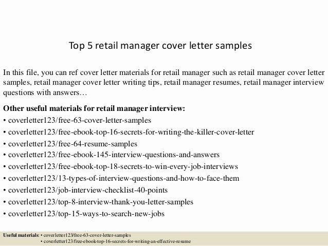 Retail Cover Letters Samples Fresh top 5 Retail Manager Cover Letter Samples