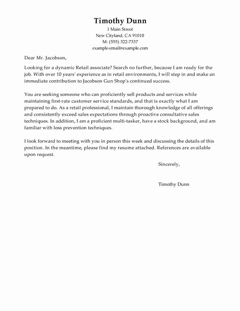 Retail Cover Letters Samples Luxury Best Retail Cover Letter Examples