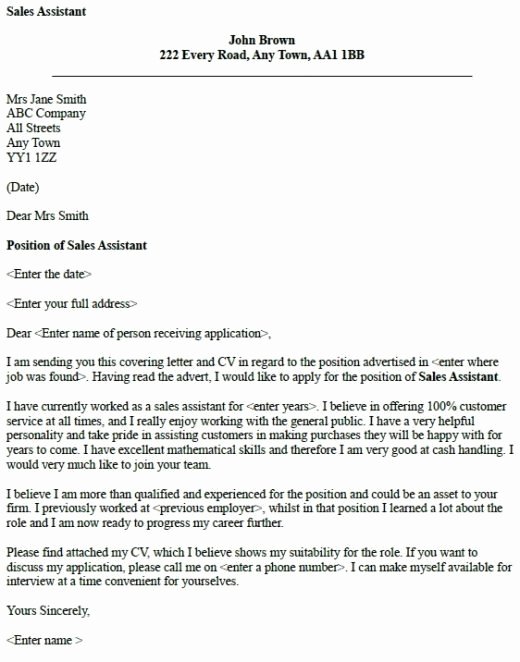 Retail Covering Letter Sample Awesome Sales assistant Cover Letter Example No Experience