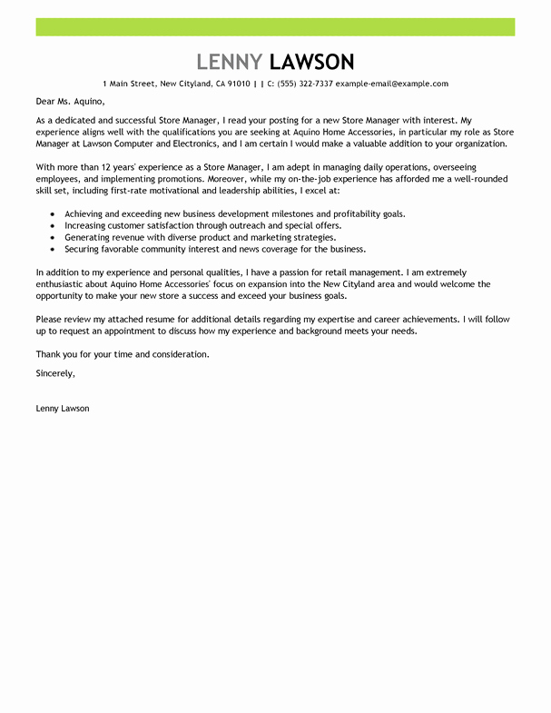 Retail Covering Letter Sample Fresh Best Store Manager Cover Letter Examples