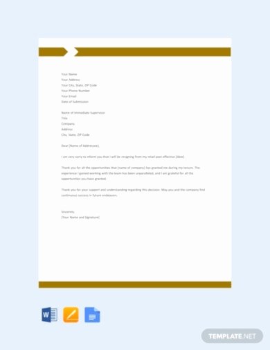 Retail Letter Of Resignation Fresh 6 Retail Resignation Letter Templates In Google Docs