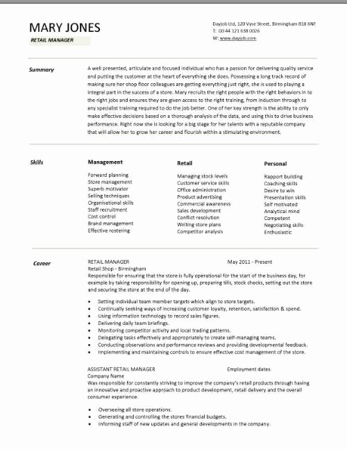 Retail Store Manager Resume Samples Best Of Retail Manager Resume Example Icebergcoworking