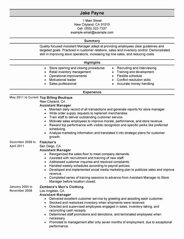 Retail Store Manager Resume Samples Inspirational assistant Retail Manager Resume Examples Free to Try