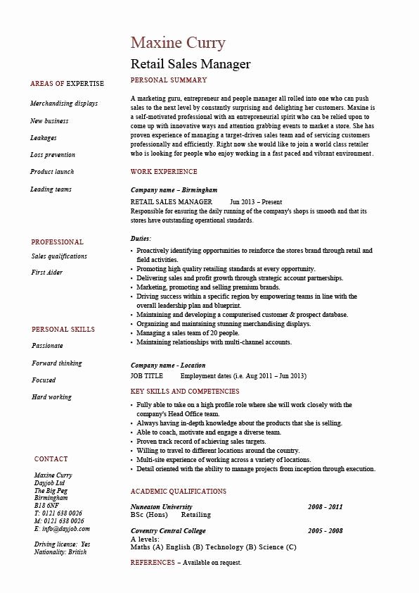 Retail Store Manager Resume Samples Luxury Retail Sales Manager Resume Example Job Description