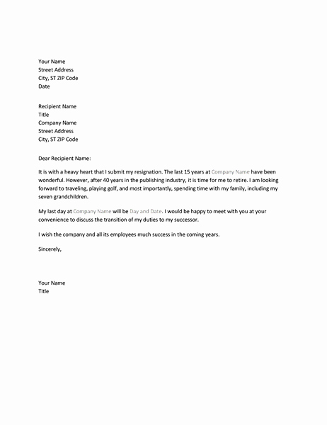 Retirement Letter From Employee Elegant Resignation Letter Due to Retirement