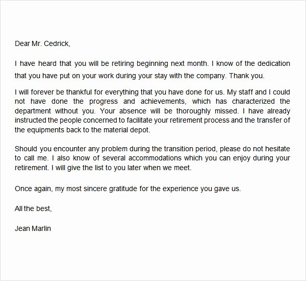 Retirement Letter From Employee Inspirational Free 20 Sample Useful Retirement Letters In Microsoft