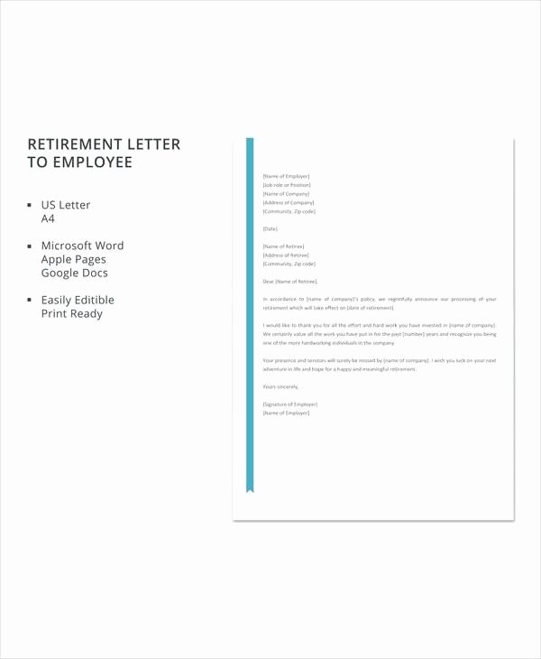 Retirement Letter to Employee Inspirational 20 Sample Useful Retirement Letters to Download