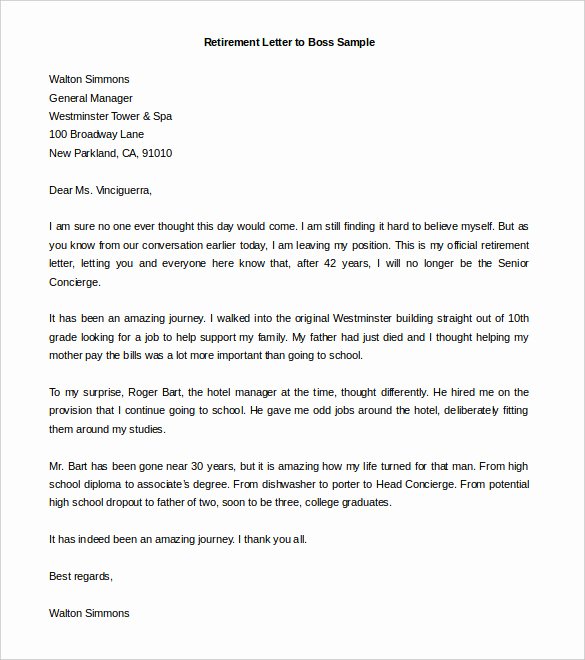 Retirement Resignation Letter Example Beautiful Sample Retirement Letter