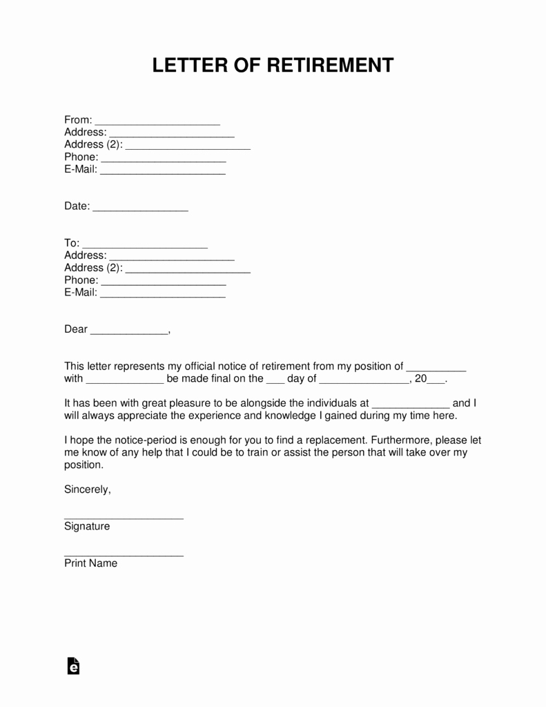 Retirement Resignation Letter to Employer Lovely Free Retirement Letter Template with Samples Word