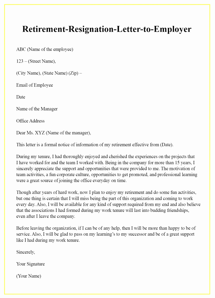 Retirement Resignation Letters Samples Awesome Retirement Resignation Letter to Employer – Sample &amp; Example
