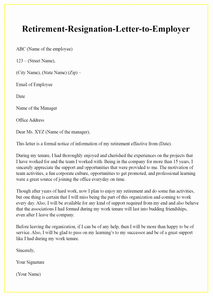 30 Retirement Resignation Letters Samples Example Document Template