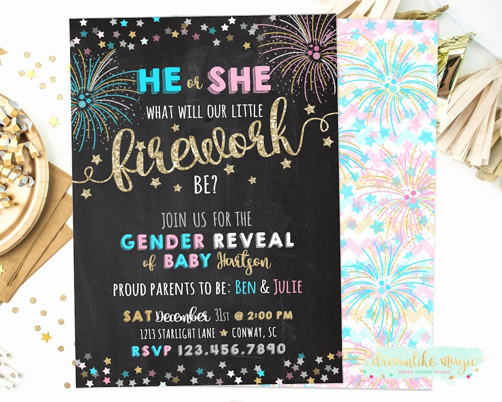 Reveal Party Invitation Ideas Lovely New Year S Gender Reveal Invite Fourth Of July Firework