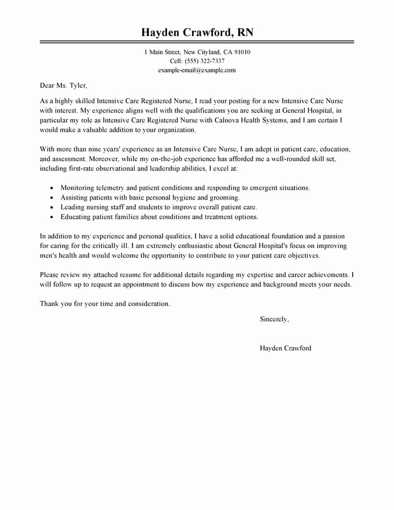 Rn Cover Letters Examples Fresh Best Intensive Care Nurse Cover Letter Examples