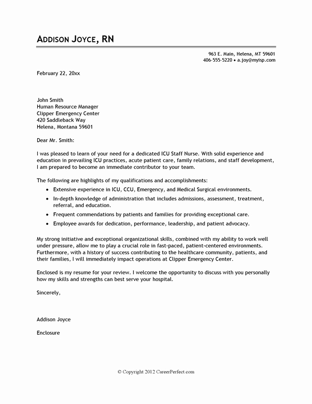 Rn Cover Letters Examples Fresh Cover Letter Example Nursing