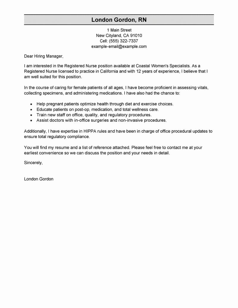 Rn Cover Letters Examples Inspirational Best Registered Nurse Cover Letter Examples