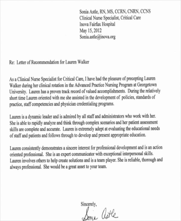 Rn Letter Of Recommendation Lovely Sample Generic Letter Of Re Mendation 7 Examples In