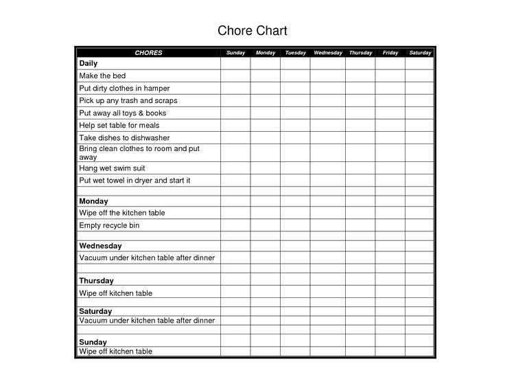 daily chore charts